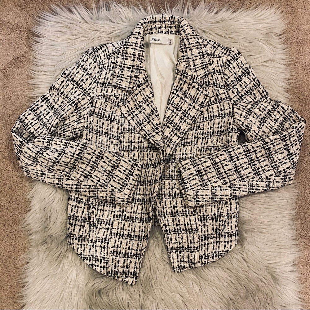 NWT Sparkly Black and White Tweed Blazer Jacket